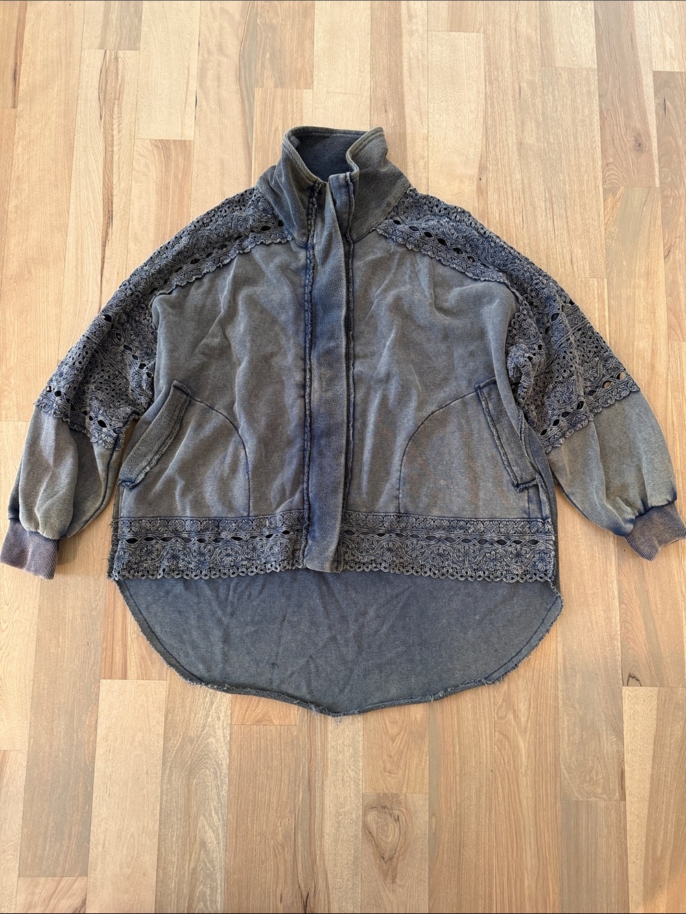 blue b Women's Gray Lace-Trim Bomber Jacket